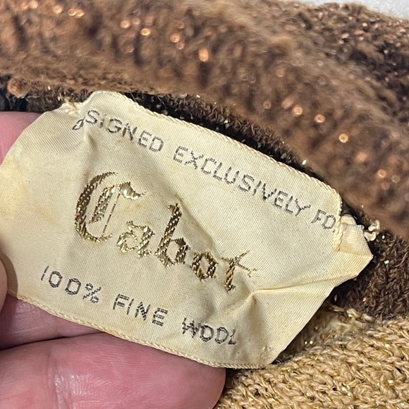 Cabot Vintage 50s 60s 100% Fine Wool Sleeveless Striped  Brown Shimmer Top - Picture 3 of 5